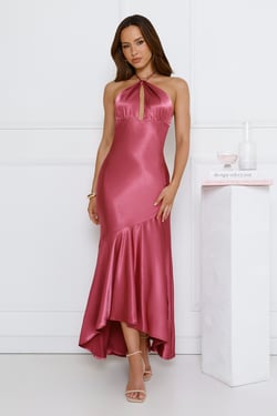 Silken Affair Halter Satin Maxi Dress Rose