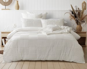 QE Home Caro Duvet Cover, Cotton, Geometric, White, Queen