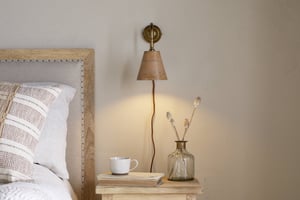 nkuku Vattu Mango Wood Plug In Wall Lamp | Lights | One Size | Natural & Antique Brass