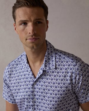 Blue Geo Flora Open Collar Shirt