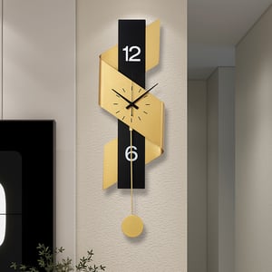 34.3" Modern Geometric Gold & Black Digital Wall Clock Oversized Wall Decor For Living Room