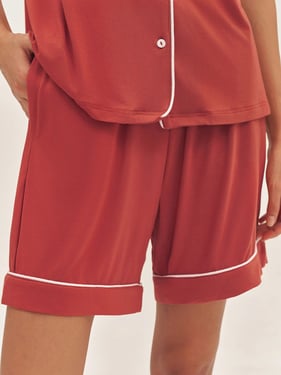 Short Sleeve Bamboo Pajama Set ODESSA - Christmas Red / Bottoms / XXL