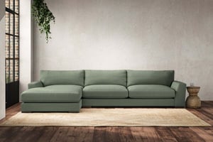 nkuku Guddu Left Hand Chaise Sofa | Make To Order | Grand | Brera Linen Jade