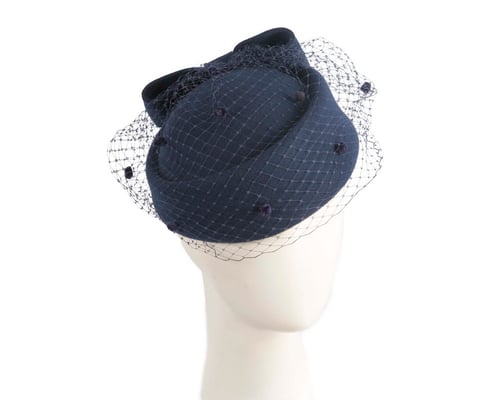 Navy felt pillbox hat with face veil by Max Alexander