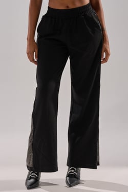 AKIRA Open Up Wide Leg Jogger Pants With Rhinestone | Black | Size 1X