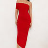Plum Temptation Off Shoulder Midi Dress Red