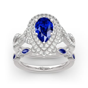 Jeulia Double Halo Pear Cut Sterling Silver Ring Set