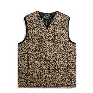 Taion Womens V-Neck Button Down Vest Khaki Leopard