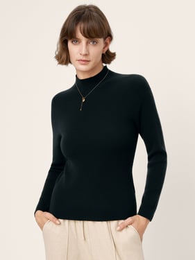 100% Mongolian Cashmere Seamless Tailored Mock Sweater RAYA - Charcoal Black / XXL