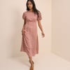Red Check Puff Sleeve Quinn Midi Dress