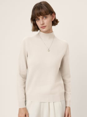 Premium Cashmere Blend Hand-Finished Seamless Mock Neck Ribbed Sweater RHEA - Optic White / XXL