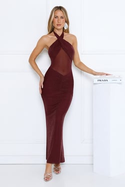 Nightstage Babe Halter Maxi Dress Plum