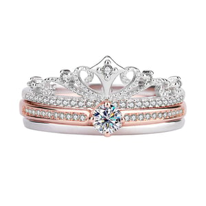 Jeulia Two Tone Fireworks Crown Eternity Wedding Ring Set