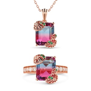 Jeulia "Eternal Pure Bliss" Water Lilies Inspired Emerald Cut Sterling Silver Jewelry Set