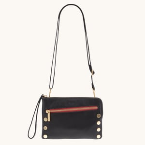 Hammitt Nash Black Brushed Gold Red Zip Sml