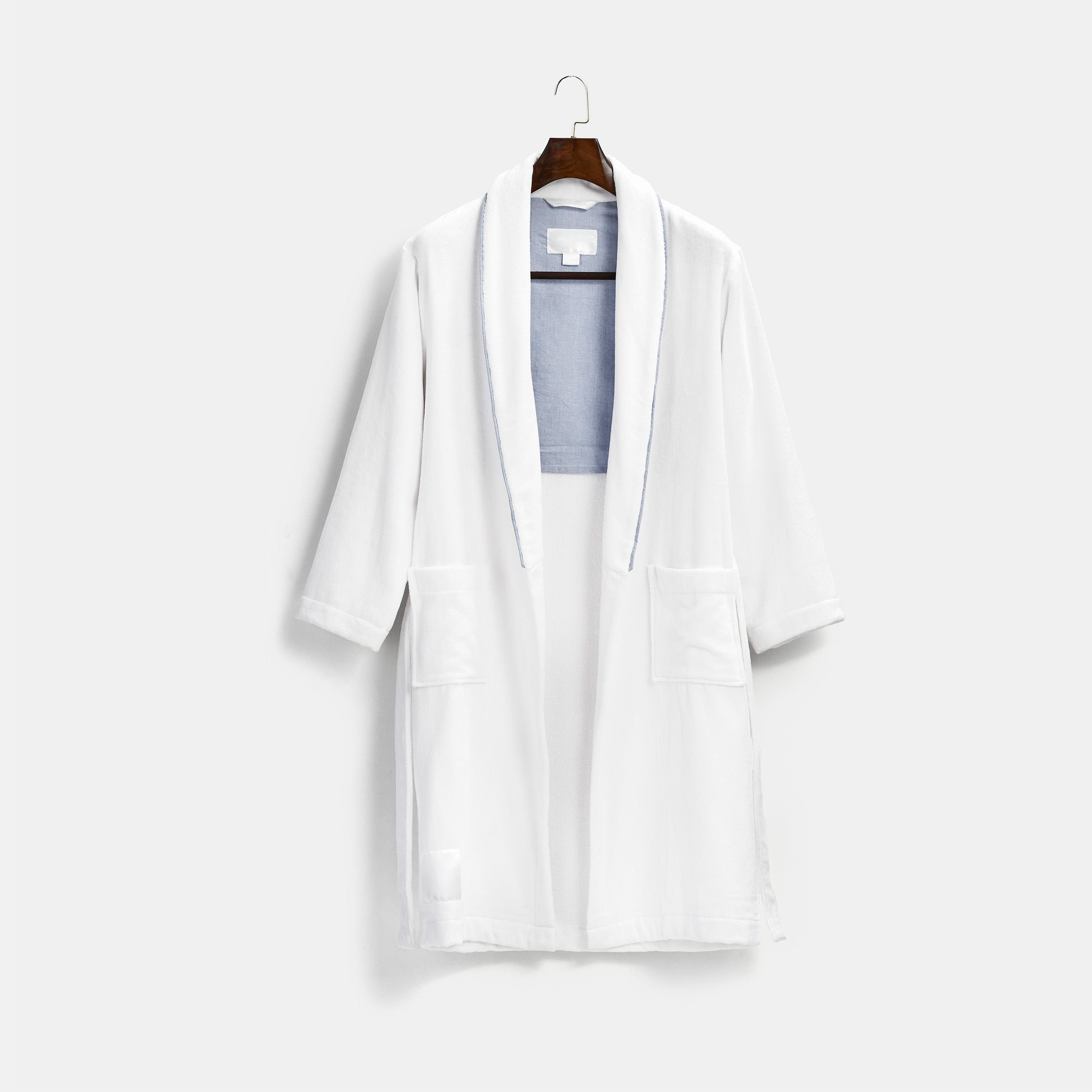 Heritage Shawl Collar Robe X-Large Como Chambray Blue & White Heritage Robe Terry , Luxury Organic Bathrobes for Women and Men , PROSSIONI
