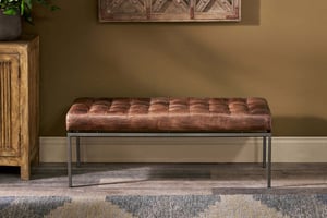 nkuku Nasan Leather Upholstered Bench | Seating | One Size | Brown