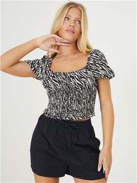 Brave Soul Zebra Print Crop Top - Black / Ivory - XS