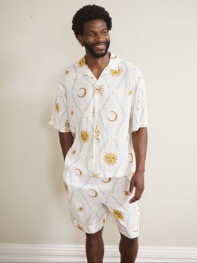 Mens White Starlit Daydreams Linen Blend Oversized Shorts Pyjama Set - 3XL / White