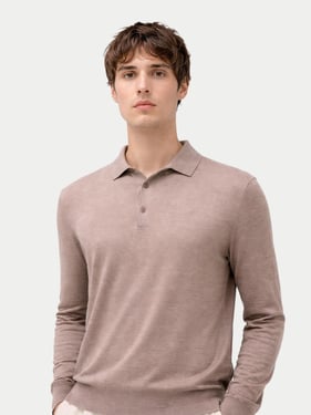 Men Classic Polo Shirt with Long Sleeve - 2XL / taupe / MK0319-7127