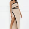 Trendsetter Mode One Shoulder Maxi Dress Beige