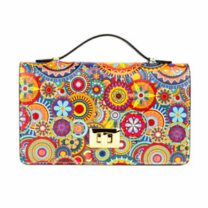 Envy - Signature Print - Women's leather flap clutch bag with strap