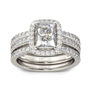 Jeulia Halo Radiant Cut Sterling Silver Enhancer Ring Set