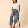 Blue High Rise Pleated Straight Leg Jeans