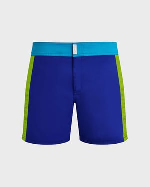 Vilebrequin - Men Stretch Swim Shorts Flat Belt Color Block - Swimwear - Merle - Blue - Size XXXL