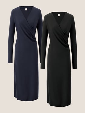 Crossover V-Neck Wrap Stretch Midi Dress MARNIE - Navy Blue/Charcoal Black / XXL