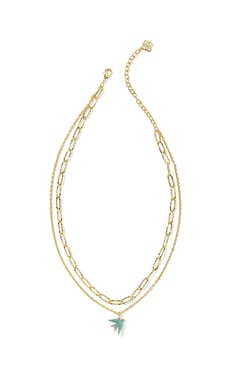 Melody Bird Gold Multi Strand Necklace Teal Crystal
