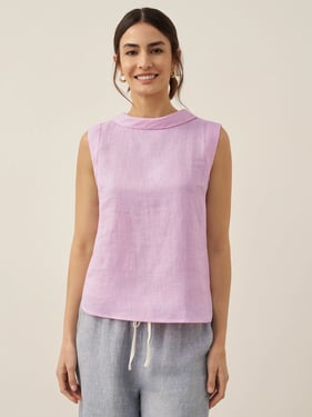 100% Linen Draped Collar Tank Top JACQUELINE - Lavender / XXL