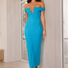 Seductive Shadows Off Shoulder Mesh Maxi Dress Blue