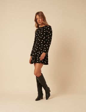 Black Polka Dot Long Sleeve Tate Jersey Mini Dress
