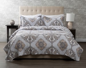 QE Home Arleigh Recycled Polyester Coverlet Set, Geometric, Beige, Queen