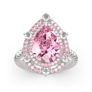 Jeulia Double Halo Pear Cut Pink Stone Sterling Silver Ring