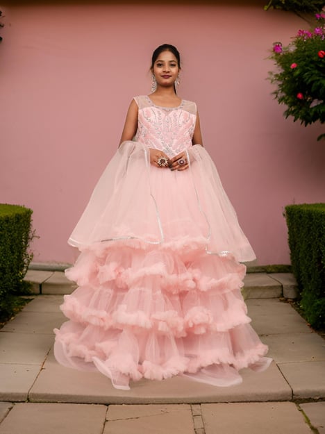 Pink Gown with Cut Dana & Sequin Work by Shreekama