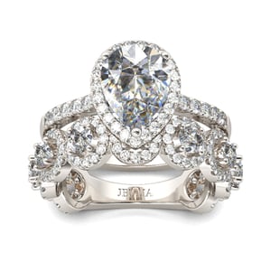 Jeulia Halo Pear Cut Sterling Silver Ring Set