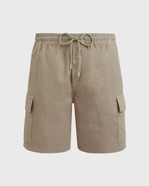 Vilebrequin - Men Linen Bermuda Shorts Cargo Pockets - Bermuda - Baie - Beige - Size XXXL