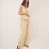 Beige Barrel Leg Tie Trousers