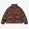 Retro Buckled High-Neck Crinkle Puffer Jacket - Brown / L