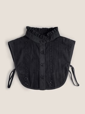 Cotton-Linen Textured Openwork Decorative Collar - Ruffled Black / One Size