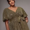 Goddiva Plus Lurex Flutter Sleeve Wrap Top - Gold