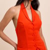 Orange Moss Linen-Blend Halterneck Waistcoat