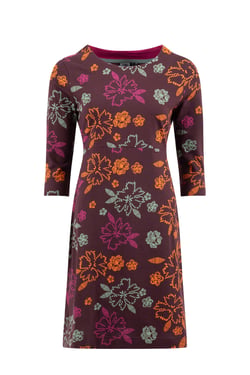 Weird Fish Shafika Organic Cotton Printed Jersey Dress Mulled Wine Size 8
