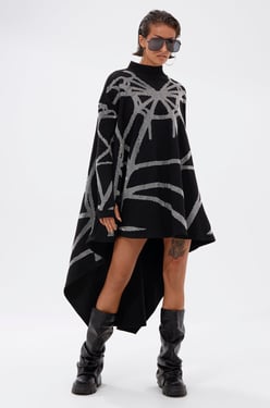 AKIRA Lanie Printed Rhinestone Sweater Dress | Black | Size Large/XL