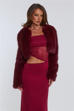 St Moritz Soirée Faux Fur Cropped Jacket Wine