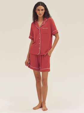 Short Sleeve Bamboo Pajama Set ODESSA - Christmas Red / Sets / S