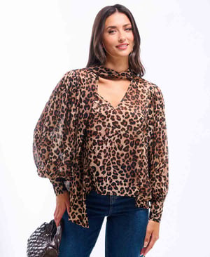 Leopard Printed Tie Neck Blouse - 18