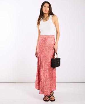 Pink Animal Satin Midi Skirt - 14